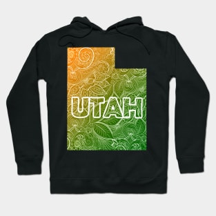 Colorful mandala art map of Utah with text in green and orange Hoodie